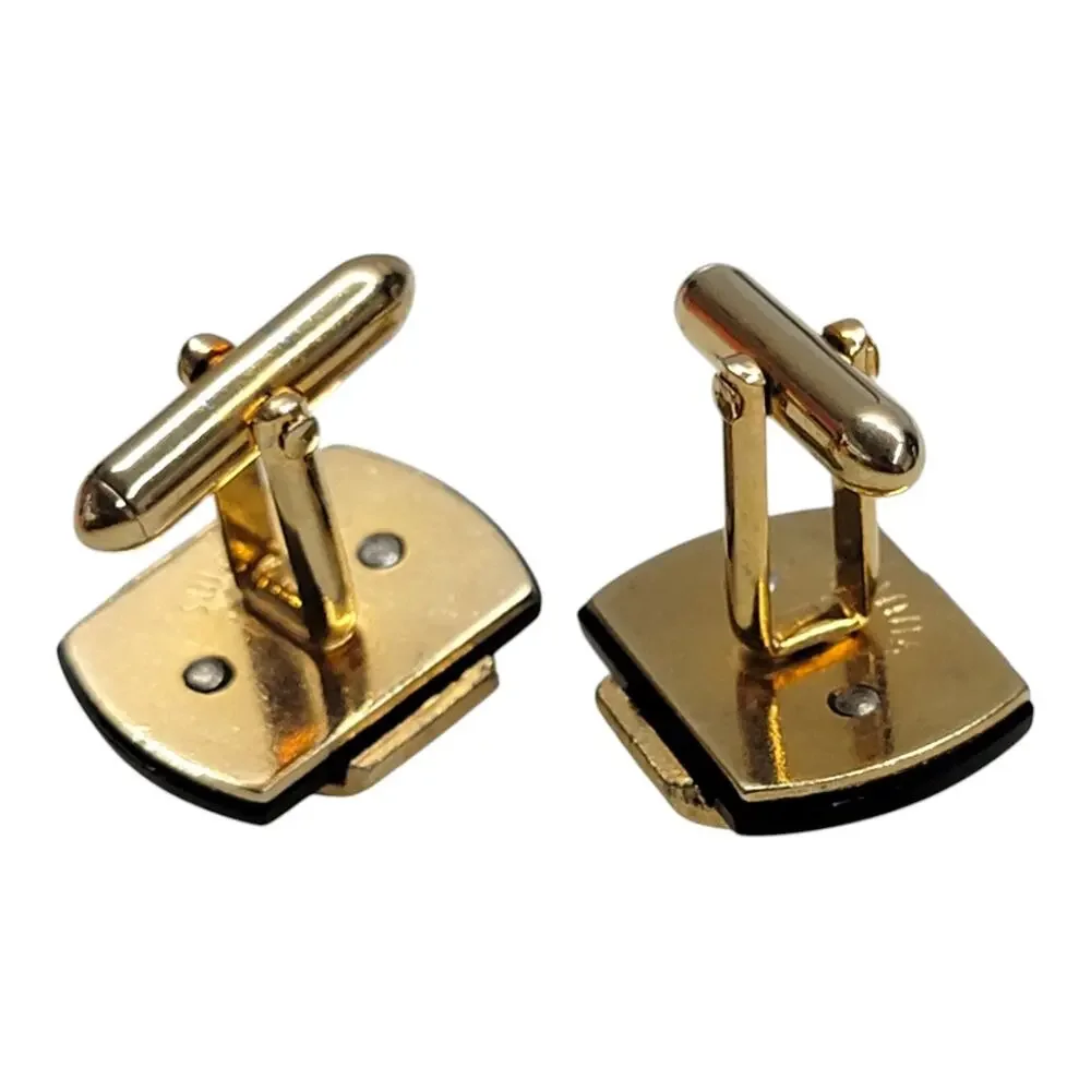Vintage Swank Initial T Cufflinks Gold Tone Black Monogram Mid Century Mens